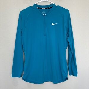 Nike Dri Fit 1/4 Zip Running Top Women's Size L Blue Long Sleeve Logo Outdoor
